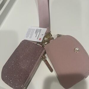 New Lululemon dual pouch wristlet glitter pink